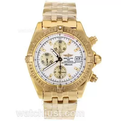 Breitling Chronomat Evolution Automatic Full Gold Stick Markers With White Dial Same Chassis As 7750 High Qu