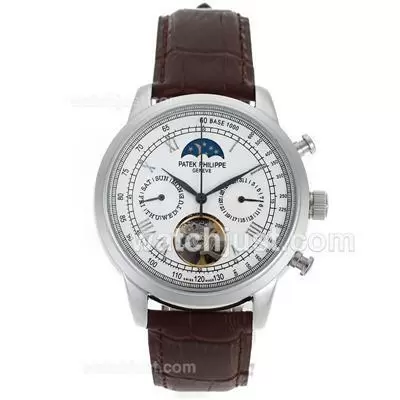 Patek Philippe Astronomical Celestial Tourbillon Automatic Roman Markers With White Dial Leather Strap