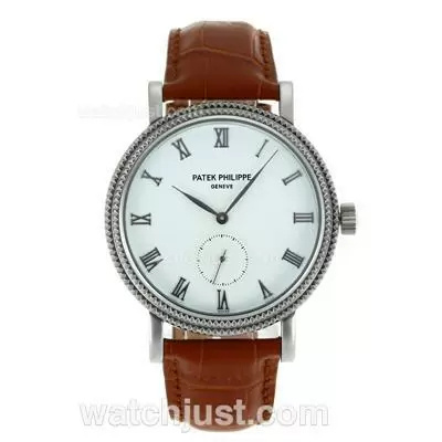 Patek Philippe Calatrava Automatic Roman Markers With White Dial Leather Strap