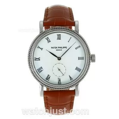 Patek Philippe Calatrava Automatic Roman Markers With White Dial Leather Strap