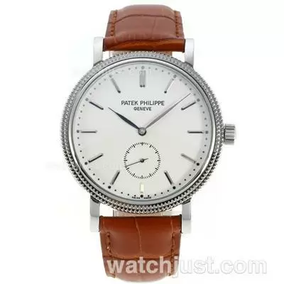 Patek Philippe Calatrava Automatic Stick Markers With White Dial Leather Strap