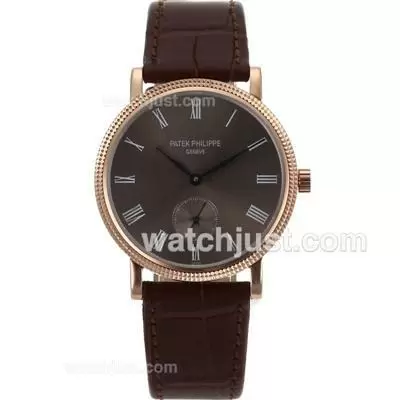 Patek Philippe Calatrava 3919 Manual Winding Rose Gold Case With Brown Dial And Strap