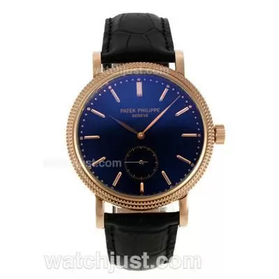 Patek Philippe Calatrava Automatic Stick Markers Rose Gold Case With Black Dial Leather Strap