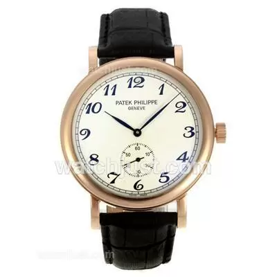 Patek Philippe Calatrava Automatic Number Markers Rose Gold Case With White Dial Leather Strap