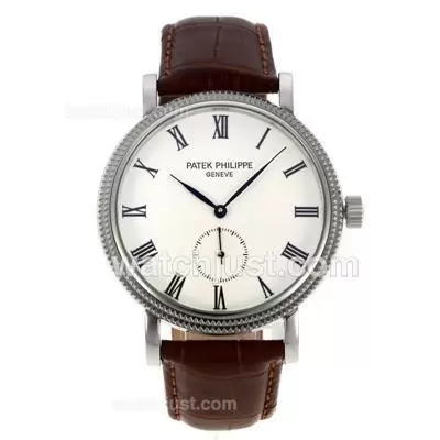 Patek Philippe Calatrava Automatic Roman Markers With White Dial Leather Strap