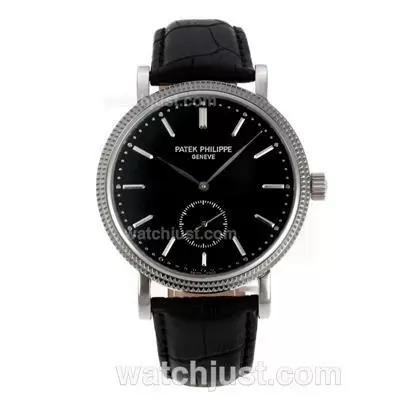 Patek Philippe Calatrava Automatic Stick Markers With Black Dial Leather Strap