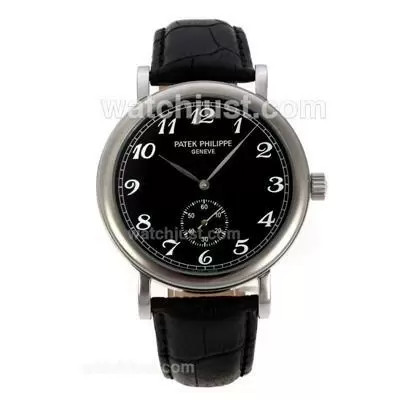 Patek Philippe Calatrava Automatic Number Markers With Black Dial Leather Strap