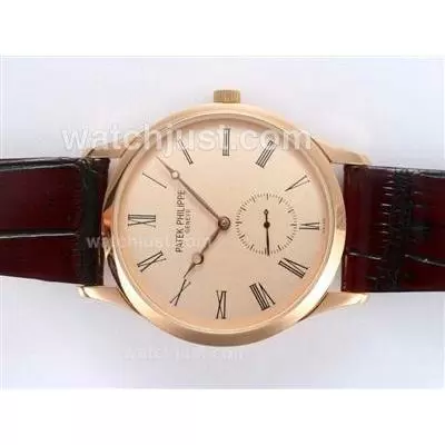 Patek Philippe Calatrava Manual Winding Rose Gold Case With Champagne Dial