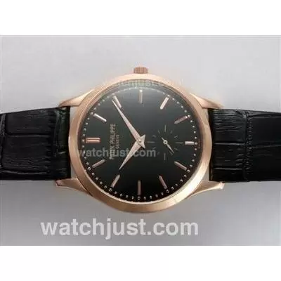 Patek Philippe Calatrava Manual Winding Rose Gold Case With Black Dial