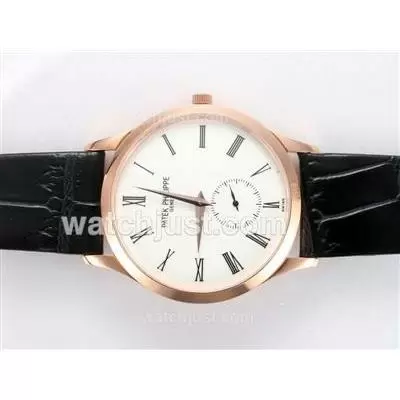 Patek Philippe Calatrava Manual Winding Rose Gold Case With White Dial