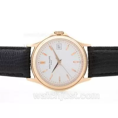 Patek Philippe Calatrava Automatic Rose Gold Case With White Dial Stick Marking