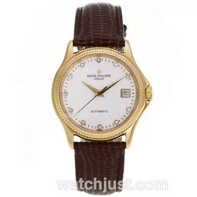 Patek Philippe Calatrava Automatic Gold Case Diamond Markers With White Dial Sapphire Glass