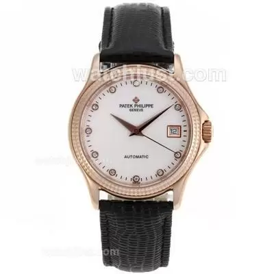 Patek Philippe Calatrava Automatic Rose Gold Case Diamond Markers With White Dial Sapphire Glass