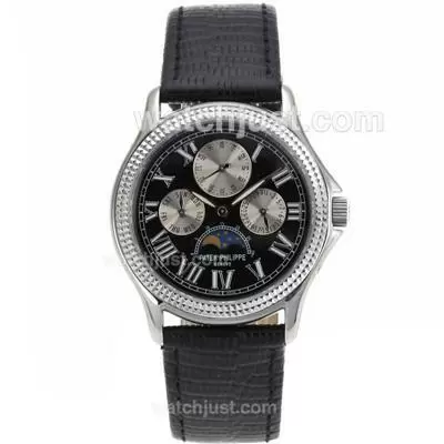 Patek Philippe Calatrava Roman Markers With Black Dial Leather Strap