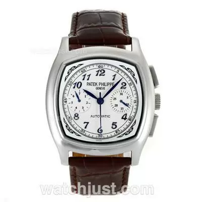 Patek Philippe Classic Automatic Blue Number Markers With White Dial Leather Strap