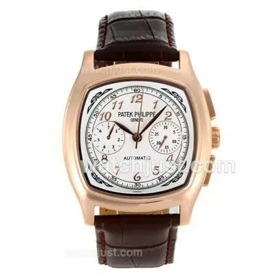 Patek Philippe Classic Automatic Rose Gold Case And Number Markers With White Dial Leather Strap