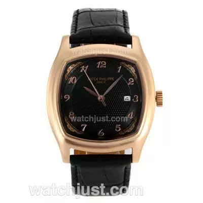 Patek Philippe Classic Rose Gold Case And Number Markers With Black Dial 18k Plated Gold Movement