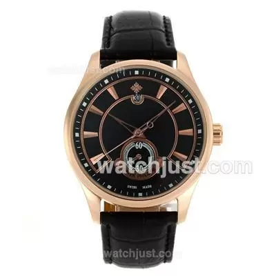 Patek Philippe Classic Automatic Rose Gold Case Stick Markers With Black Dial 18k Plated Gold Movement