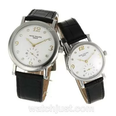 Patek Philippe Classic Golden Diamond/stick Markers With White Dial Couple Watch