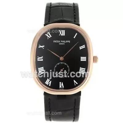 Patek Philippe Classic Rose Gold Case Roman Markers With Black Dial Sapphire Glass