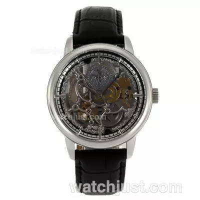 Patek Philippe Skeleton Automatic Stick Markers With Leather Strap