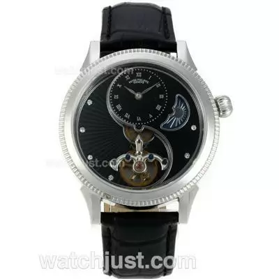 Patek Philippe Tourbillon Automatic With Black Dial Black Leather Strap