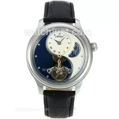 Patek Philippe Tourbillon Automatic With Black/white Dial Leather Strap