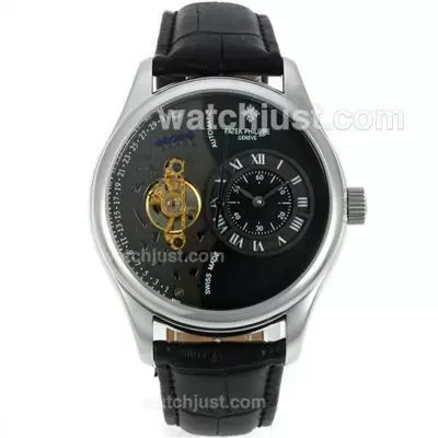 Patek Philippe Tourbillon Automatic With Black Dial Leather Strap