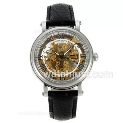 Patek Philippe Skeleton Automatic With Roman Markers Leather Strap