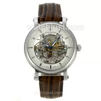 Patek Philippe Skeleton Automatic With Stick Markers Leather Strap