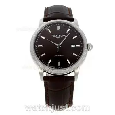 Patek Philippe Classic Automatic Movement Stick Markers With Brown Dial Leather Strap