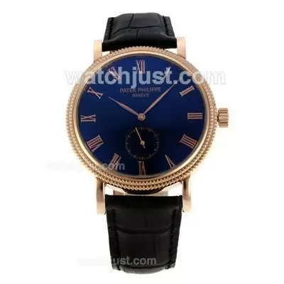 Patek Philippe Calatrava Automatic Roman Markers Rose Gold Case With Black Dial Leather Strap