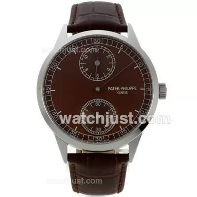 Patek Philippe Classic Manual Winding With Brown Dial Brown Leather Strap