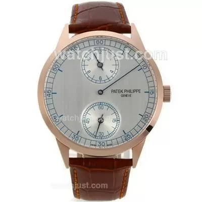 Patek Philippe Classic Manual Winding Rose Gold Case With Grey Dial Brown Leather Strap