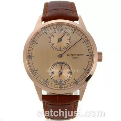 Patek Philippe Classic Manual Winding Rose Gold Case And Dial Brown Leather Strap