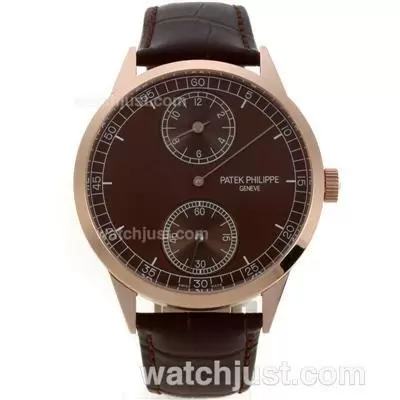 Patek Philippe Classic Manual Winding Rose Gold Case With Brown Dial Brown Leather Strap