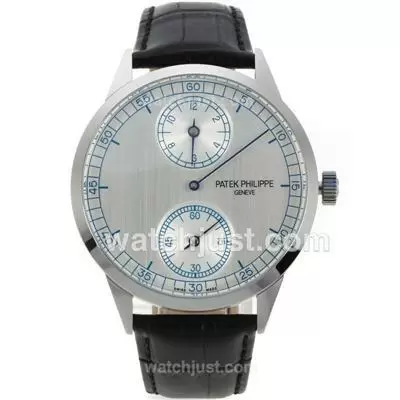 Patek Philippe Classic Manual Winding With Grey Dial Black Leather Strap