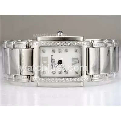 Patek Philippe Ref.4910 Automatic Movement Diamond Bezel And Marking With White Dial Lady Model