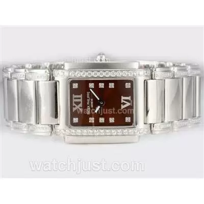 Patek Philippe Ref.4910 Automatic Movement Diamond Bezel And Marking With Wine Dial Lady Model