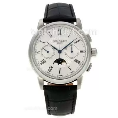 Patek Philippe Classic Lemania Movement Moonphase With White Dial