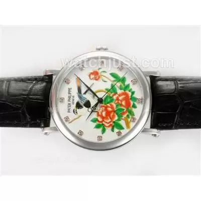 Patek Philippe Classic Manual Winding Diamond Marking Flower Illustration With Enamel Dial