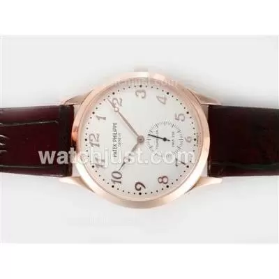 Patek Philippe Manual Winding Rose Gold Case With White Dial