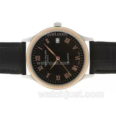 Patek Philippe Classic Two Tone Case With Black Dial Roman Markers