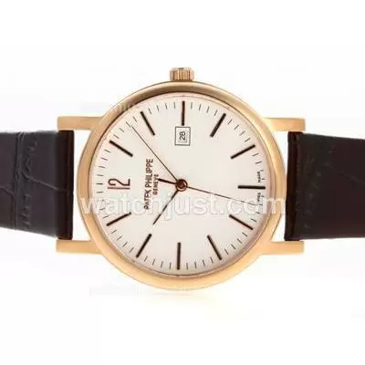 Patek Philippe Classic Rose Gold Case With White Dial Leather Strap