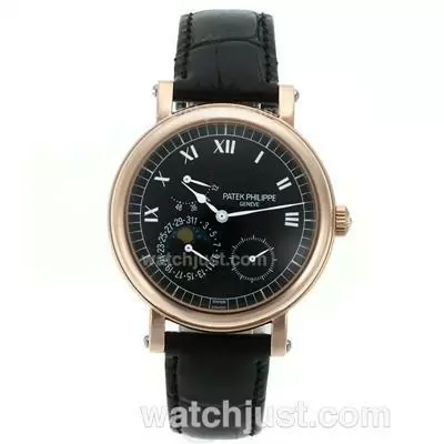 Patek Philippe Classic Working Power Reserve Automatic Rose Gold Case With Black Dial