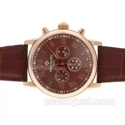 Patek Philippe Classic Automatic Rose Gold Case With Brown Dial Leather Strap