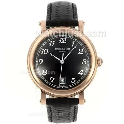 Patek Philippe Classic Automatic Rose Gold Case With Black Dial Number Markers