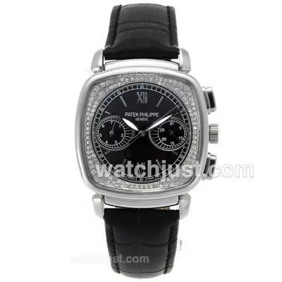 Patek Philippe Classic Automatic Diamond Bezel With Black Dial 18k Plated Gold Movement