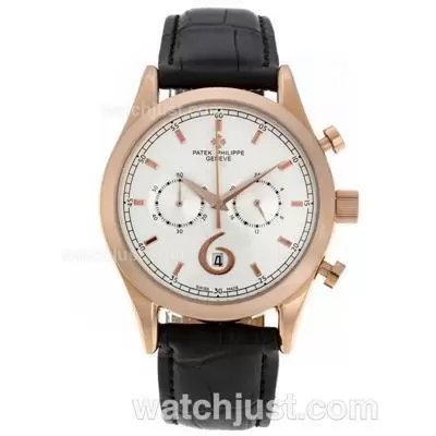 Patek Philippe Classic Working Rose Gold Case With White Dial Leather Strap