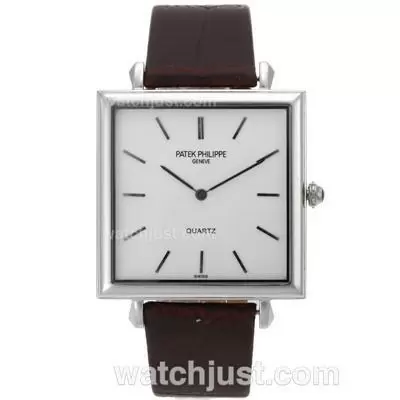 Patek Philippe Classic Stick Markers With White Dial Leather Strap